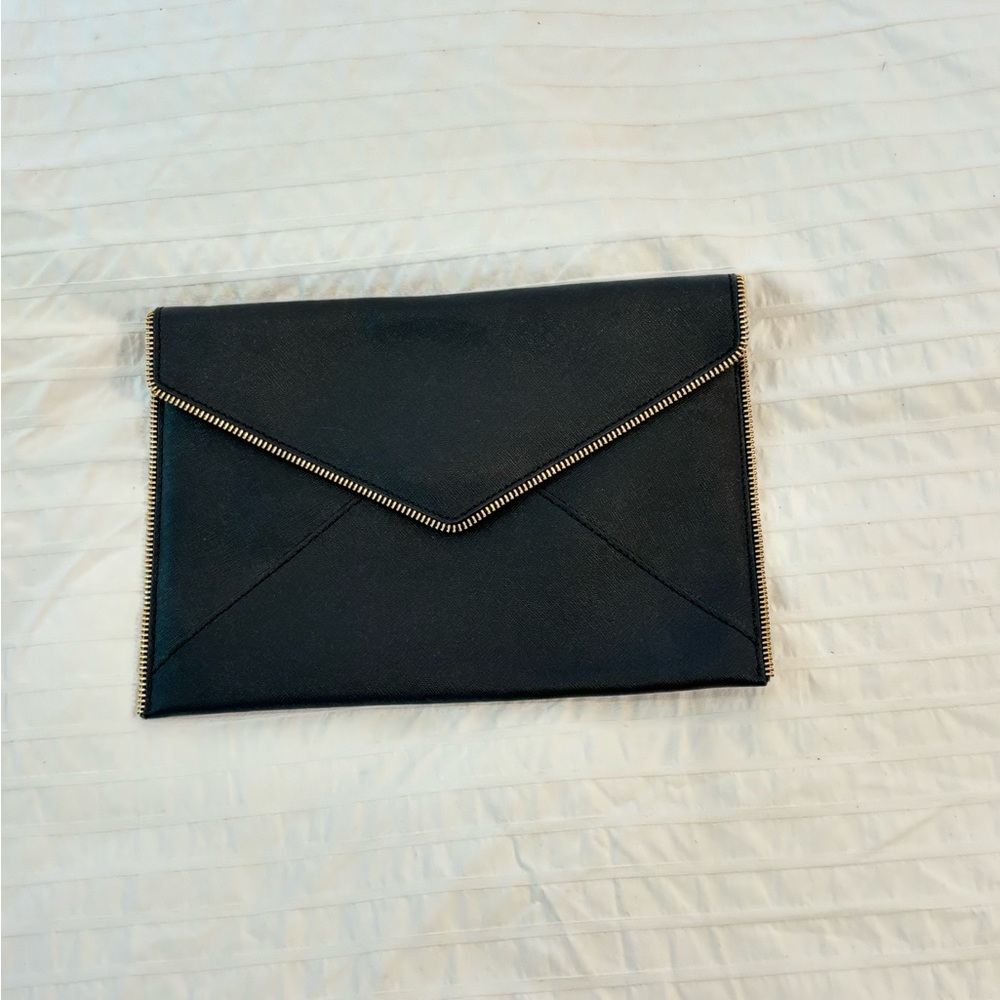 Rebecca Minkhoff Leo Envelope Clutch in black leather.